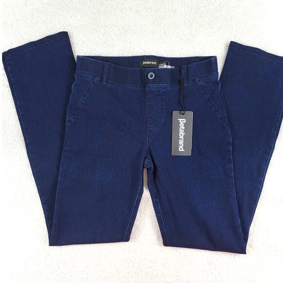 Betabrand Straight Leg 4-Pocket Dress Pant Yoga Denim Dark Wash Jeans - Picture 1 of 9